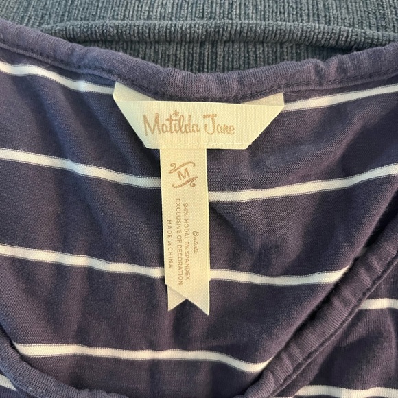 Matilda Jane Wonderment Amazing Day peplum Top Size M muted navy w/ white stripe - Picture 3 of 7